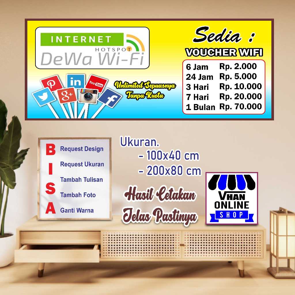 Cetak Banner Spanduk MMT Jualan Voucher Wifi Voucher Hotspot Gambar Jelas Cerah