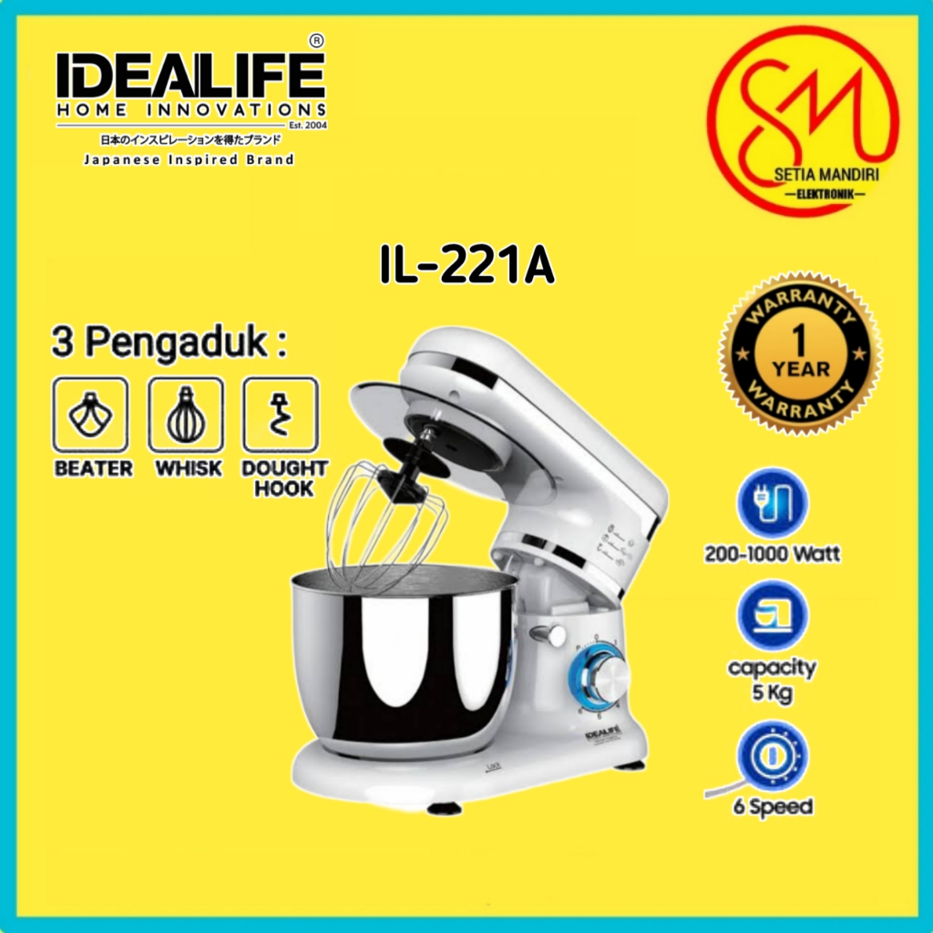 IDEALIFE - Professional Stand Mixer Mixer Berdiri Multi Speed (IL-221a) Pengaduk Adonan Kue dan Roti