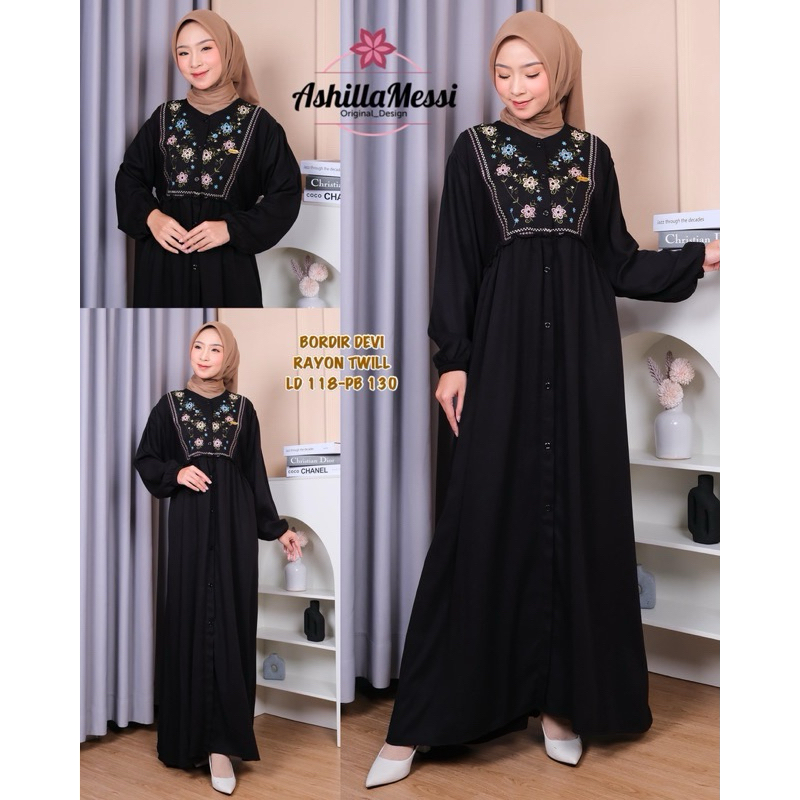 gamis ashilla messi bordir/motif premium Rayon twill premium
