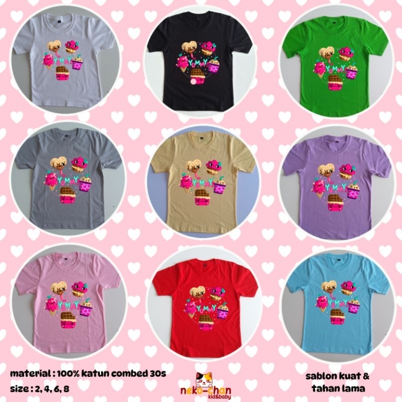 kaos anak perempuan lengan pendek, katun combed 30s, "so yummy"