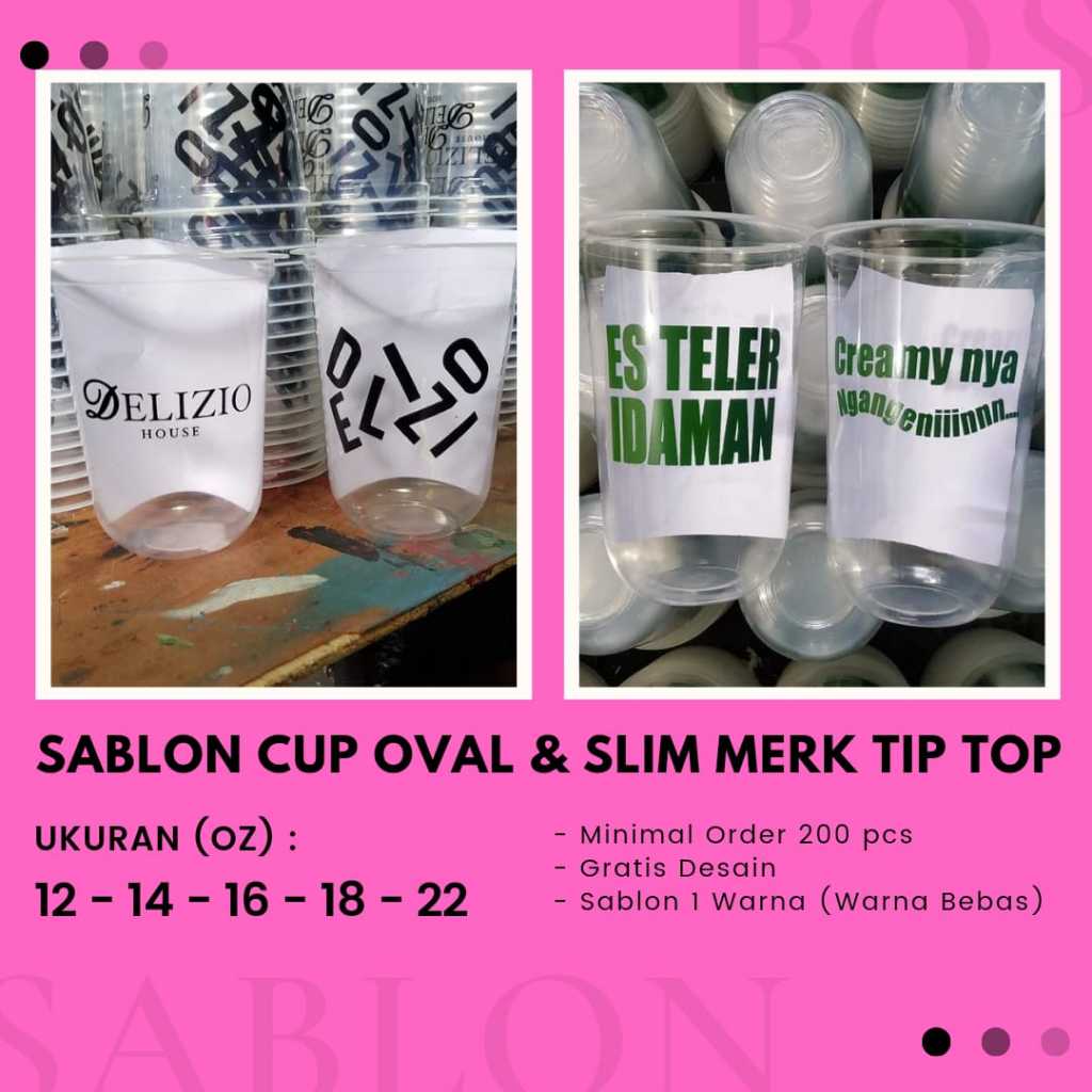 Cup Sablon Custom 12,14, 16, 18, 22 oz - Cup  Oval & SLIM - Minimum Order 200 pcs - Merk Cup TIP TOP