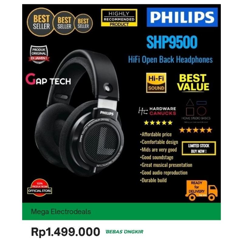 PHILIPS SHP9500 / SHP 9500 / SHP-9500 Hi-Fi Open Back Stereo Over Ear Headphones Original