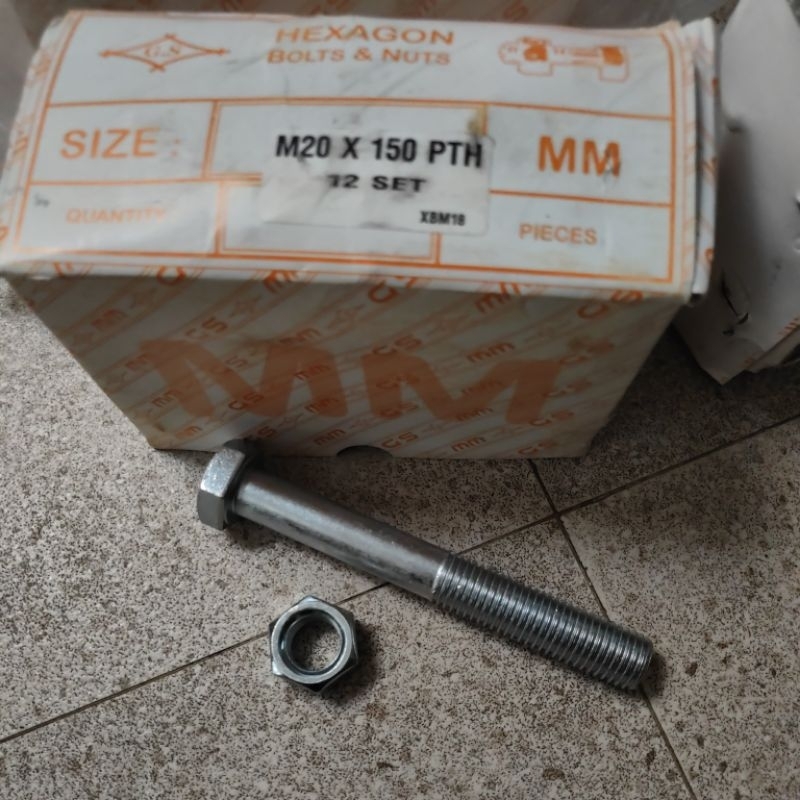 baut mur m20x150 kunci 30 galvanis/baut mur  kepala kunci m20x150 / baut + mur  M20 x 15cm / baut + 