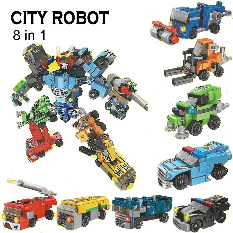 Mainan Block Mobil Blok Robot Transformers 8 in 1 Panlos Brick City Robot Bricks Mainan Edukasi Balo