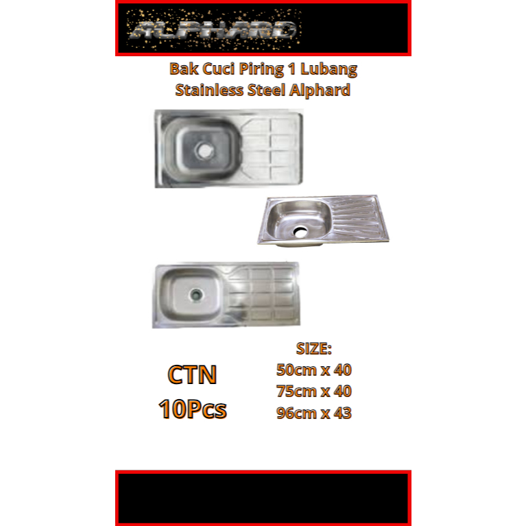 BAK CUCI PIRING STAINLESS / SINK CUCI PIRING / BAK CUCI PIRING 1 LUBANG / BAK CUCI PIRING KITCHEN 1 