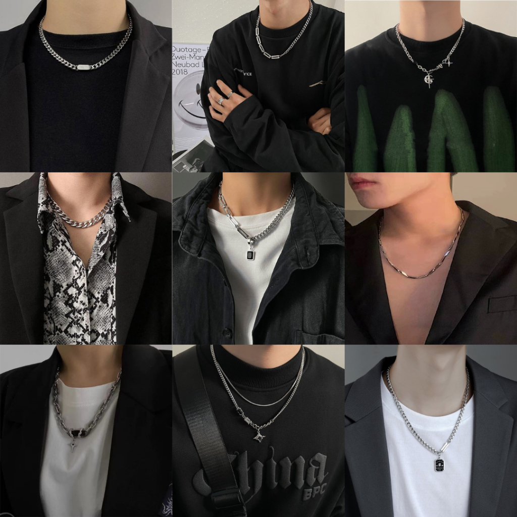 Floyd Kalung Bentuk Kotak Warna Hitam Bahan titanium steel Gaya Hip hop Untuk Wanita Pria Unisex