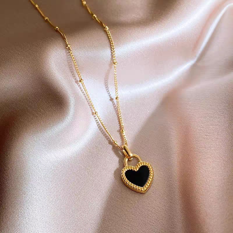 kalung titanium fashion love hitam kalung boba kecil