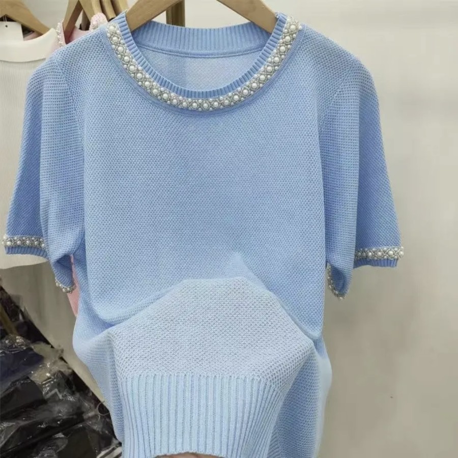 Kaos knit mutiara/kaos knit wanita/kaos rajut knit/blouse knit rajut