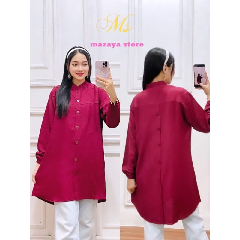 Tunik Polos Atasan Wanita Oversize Kekinian Kancing Depan Aktif  Belakang Variasi Panjang