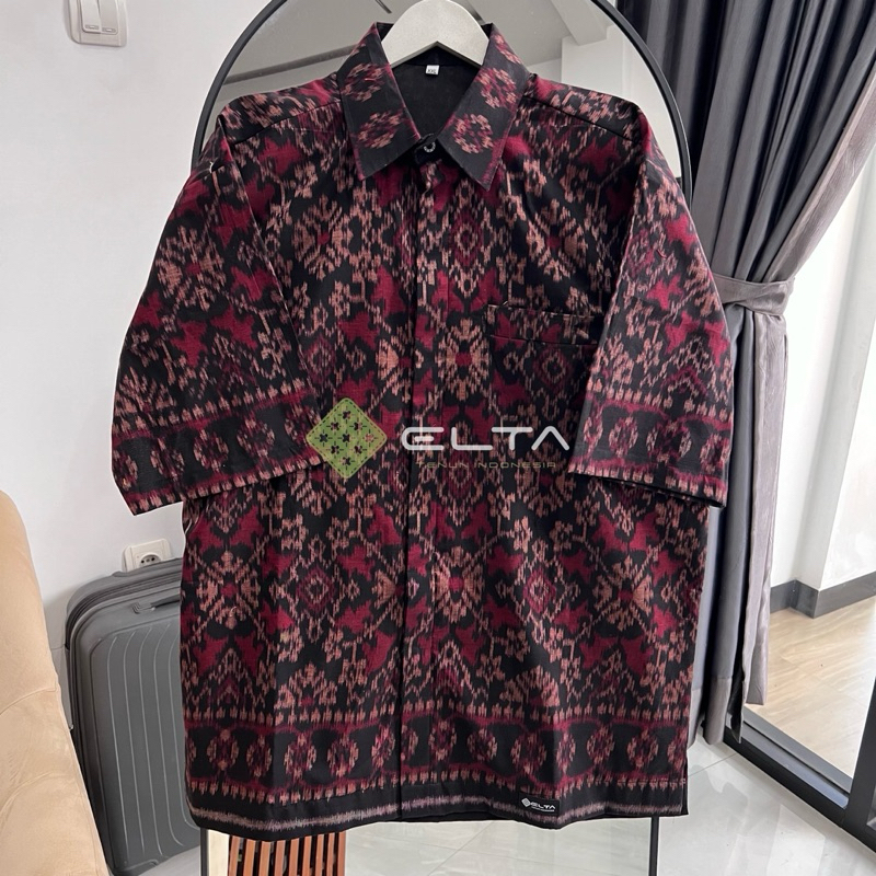 Kemeja formal tenun endek bali  lengan pendek