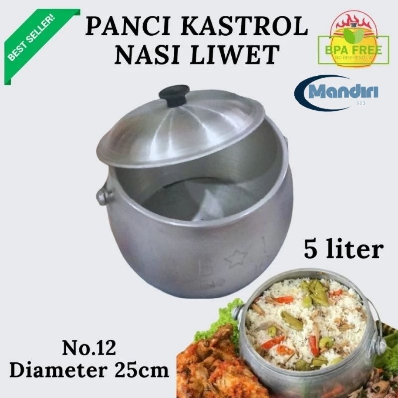 Kastrol Santri Kobong no 12 Panci Nasi Liwet anti lengket bahan Alumunium cor Tebal