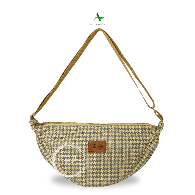 Tas Bahu Mini Bulat Round Sling Shoulder Bag bahan goni sintetis