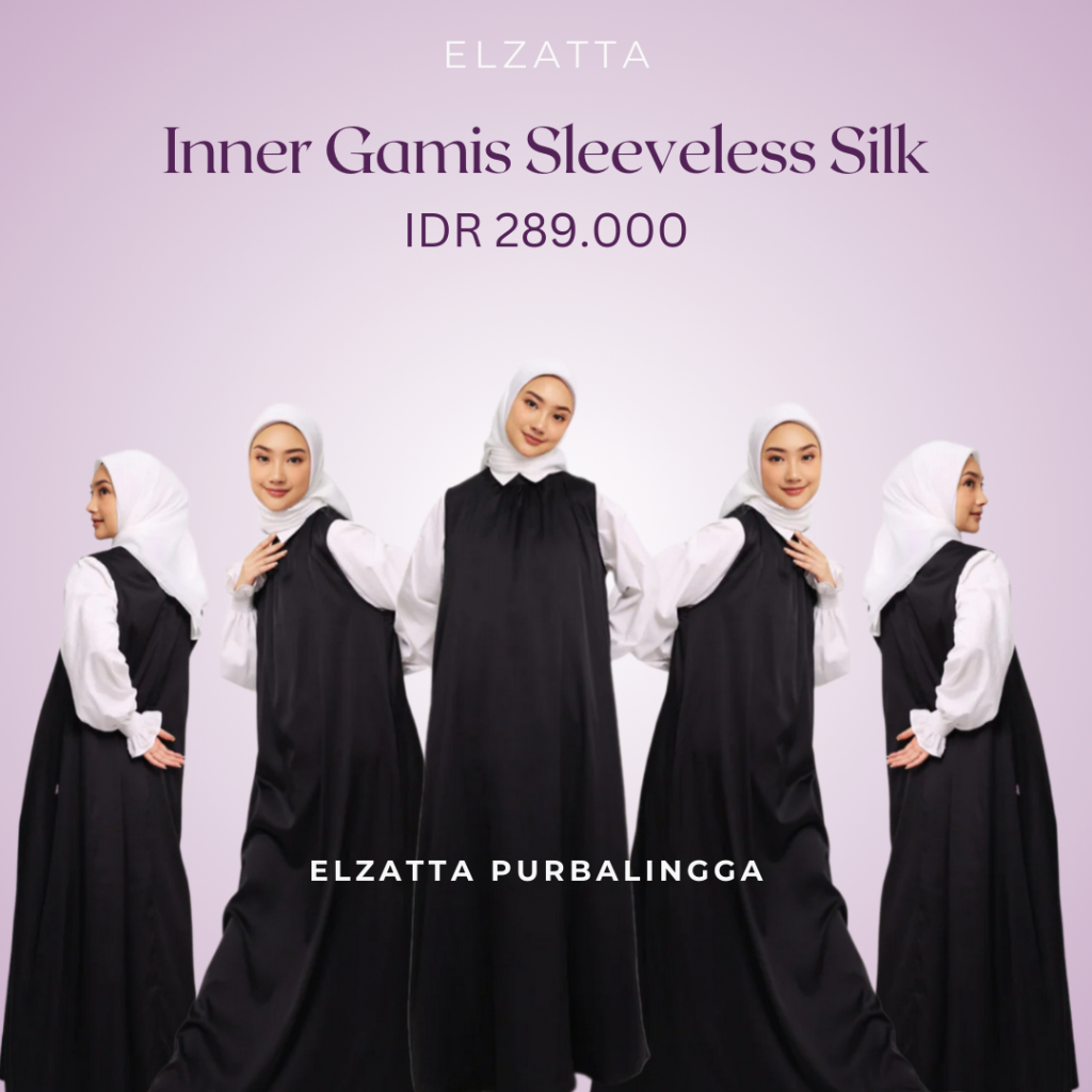 Elzatta Inner Gamis Sleeveles Silk Inner Wanita Bahan Satin Twill Mewah Elzatta