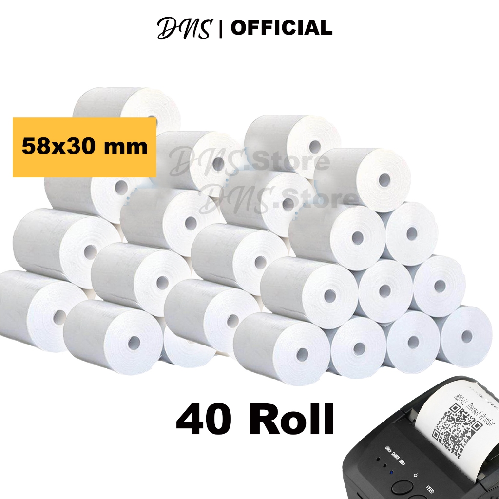 

40PCS KERTAS THERMAL 58MM STRUK KASIR ROLL KUALITAS TEBAL 58X30 / 57X30 CORELESS TANPA TULANG LEBIH PANJANG TERMAL EDC