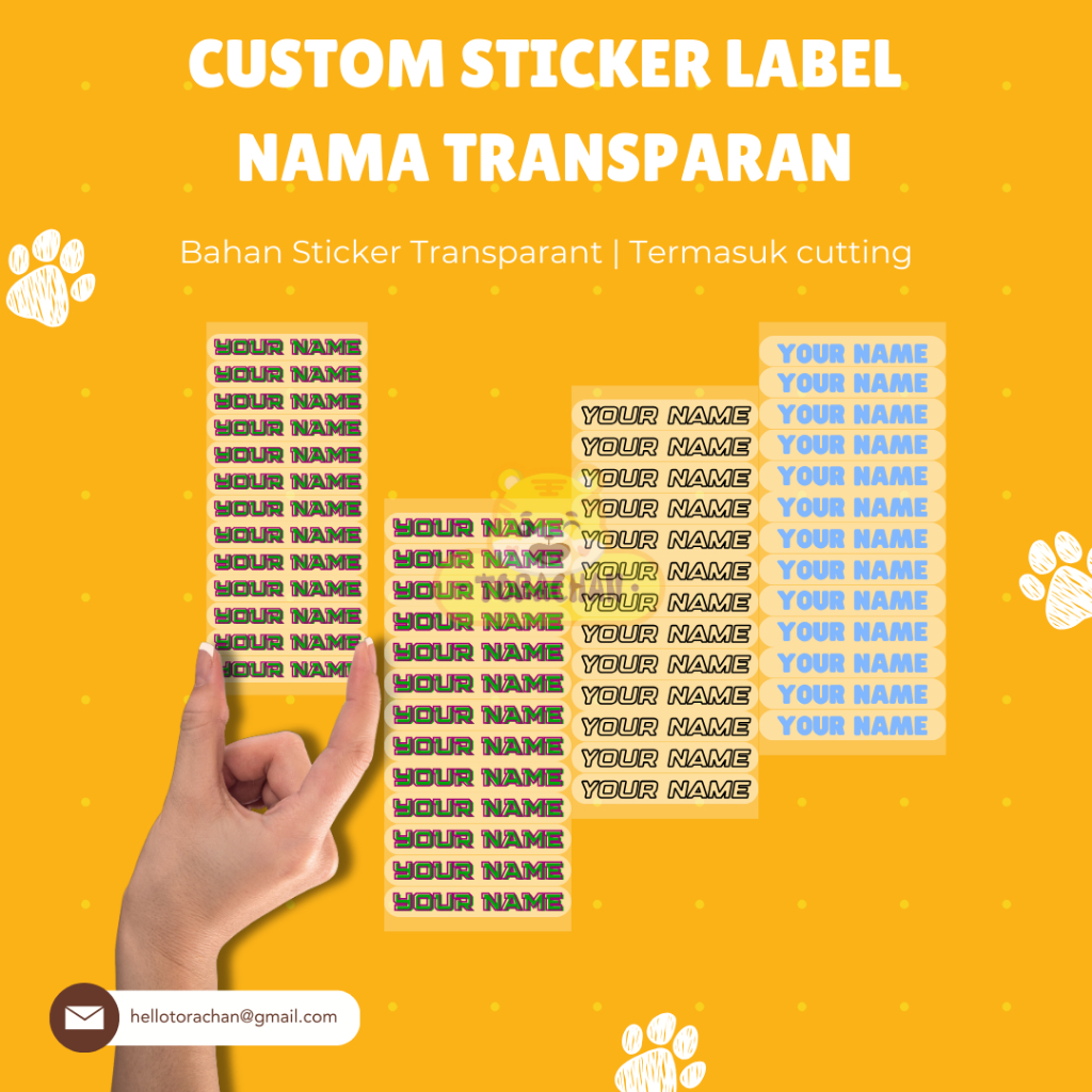 

Cetak Sticker Label Nama Transparant Custom Nama / Print Stiker Nama Transparant Waterproof