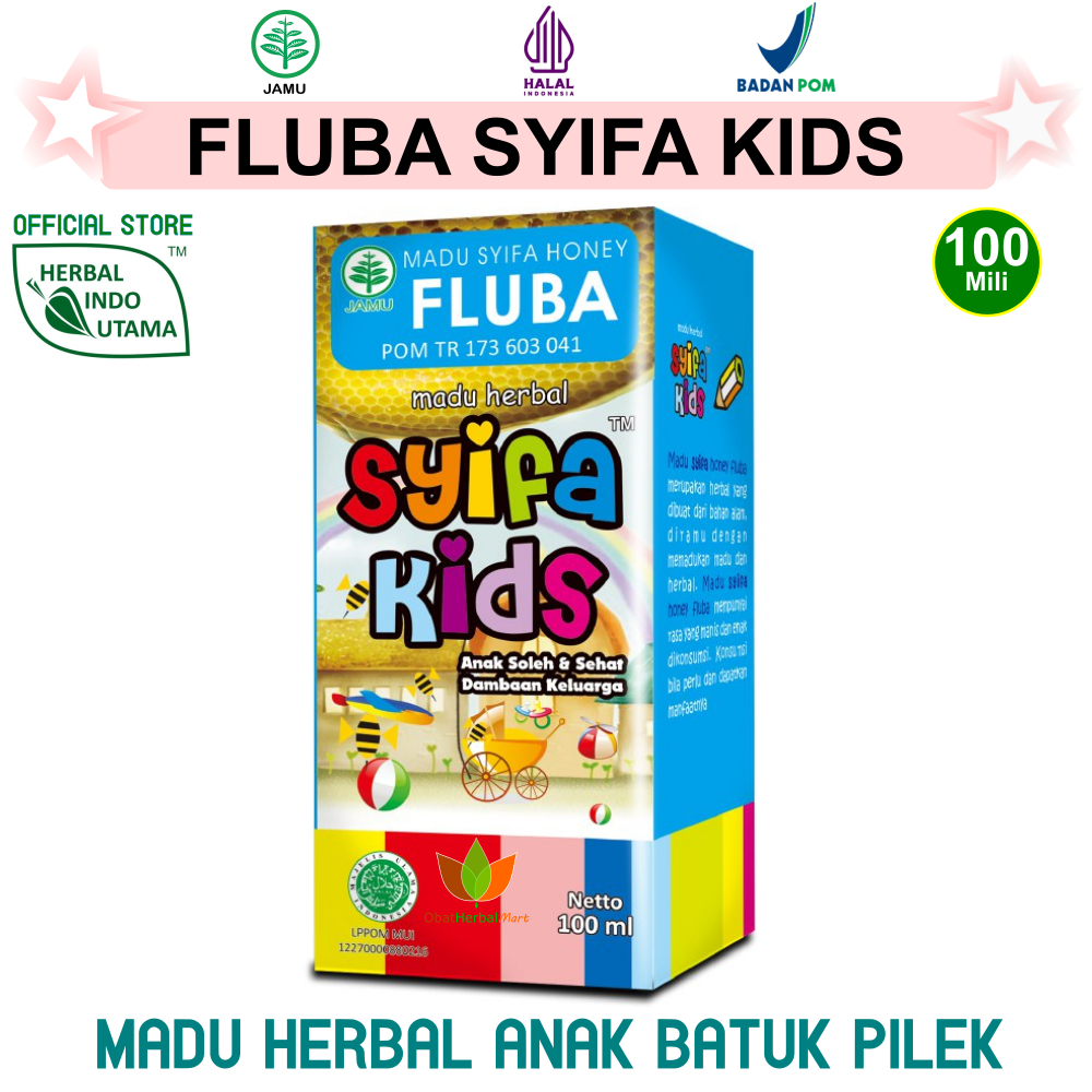 MADU FLUBA SYIFA KIDS HERBAL INDO UTAMA HIU JAMU OBAT HERBAL BATUK PILEK UNTUK ANAK SIRUP