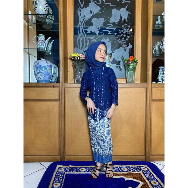 Baju kebaya anak kutu baru payet mutiara/stelan kebaya anak bahan tulle brokat terbaru