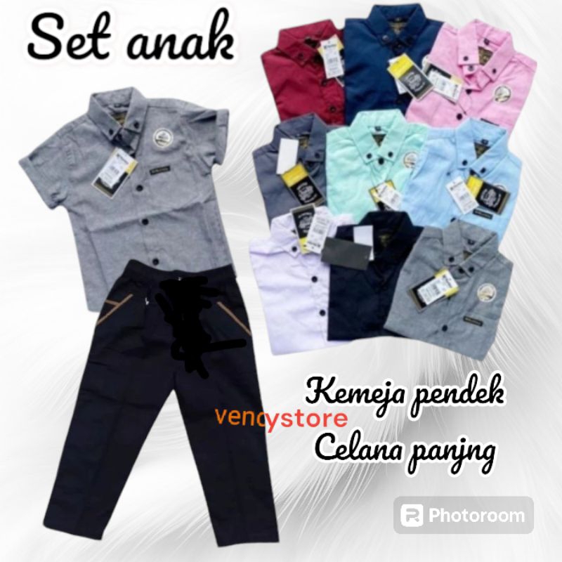 Baju SETELAN ANAK CELENA PANJANG CHINO KEMEJA PENDEK POLOS BISA COD