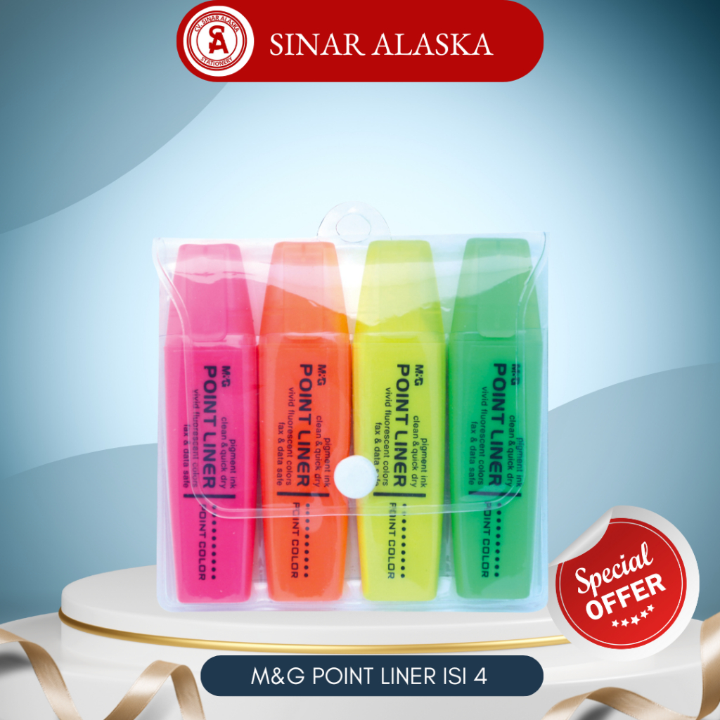 

(ISI 4) Point Liner M&G/ Penanda Tulisan Stabilo Warna Neon Cerah