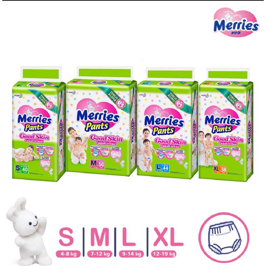 Merries Pants Good Skin L44 /L30/M34/NBS42 Popok Celana Per 1 2 dan 4 Ball Popok, Merries termurah