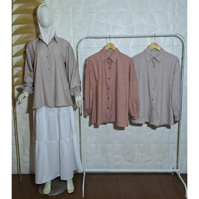 Atasan Kemeja Wanita Lengan Panjang Katun SV//Kemeja Lengan Balon Balon