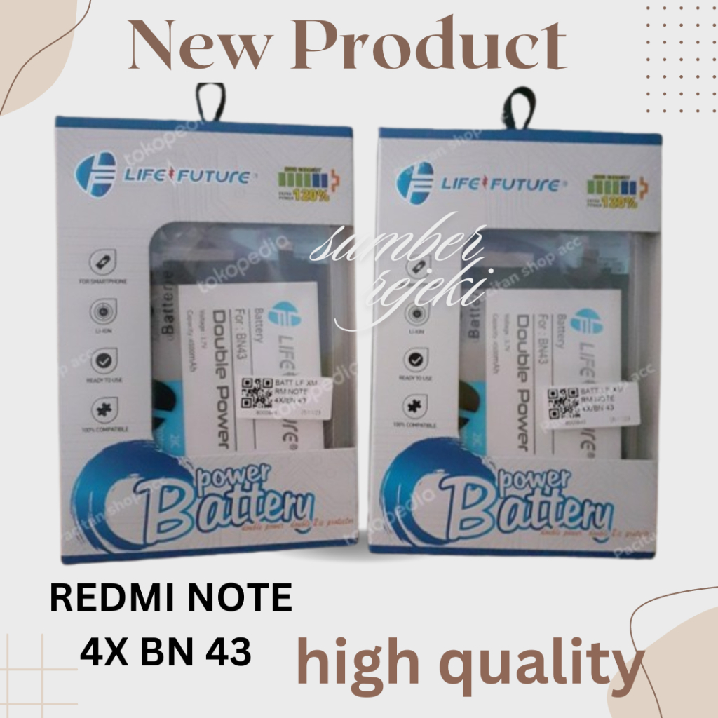 Baterai Batre Redmi Note 4X Bn 43 Dobel Power Life Future