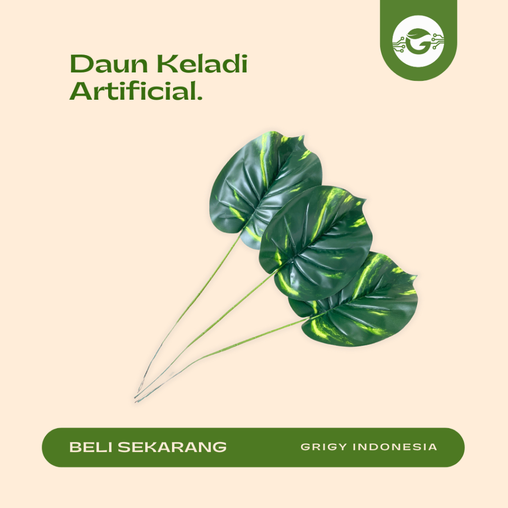DAUN ARTIFICIAL KELADI BAHAN LATEX 1 TANGKAI PERLEMBAR