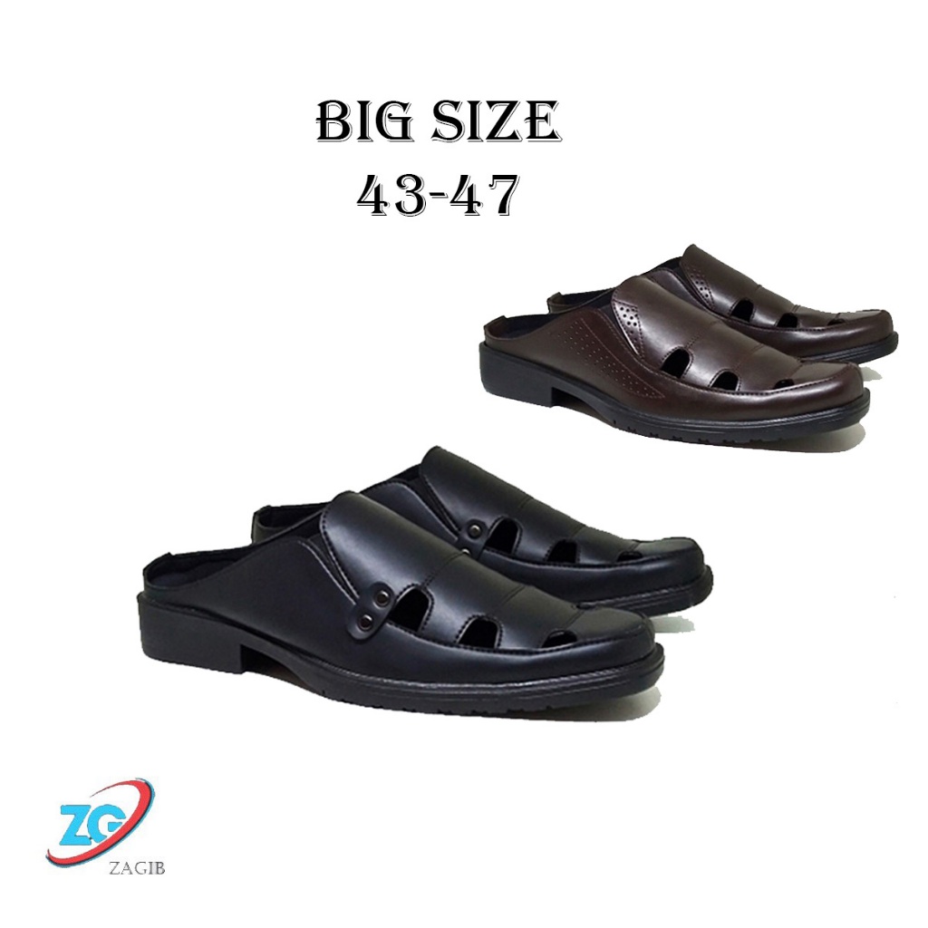 Sepatu Sandal Pria Kulit Super Bustong Pantofel Kantor Casual Cowo Big Size Ukuran Jumbo Besar 43-47