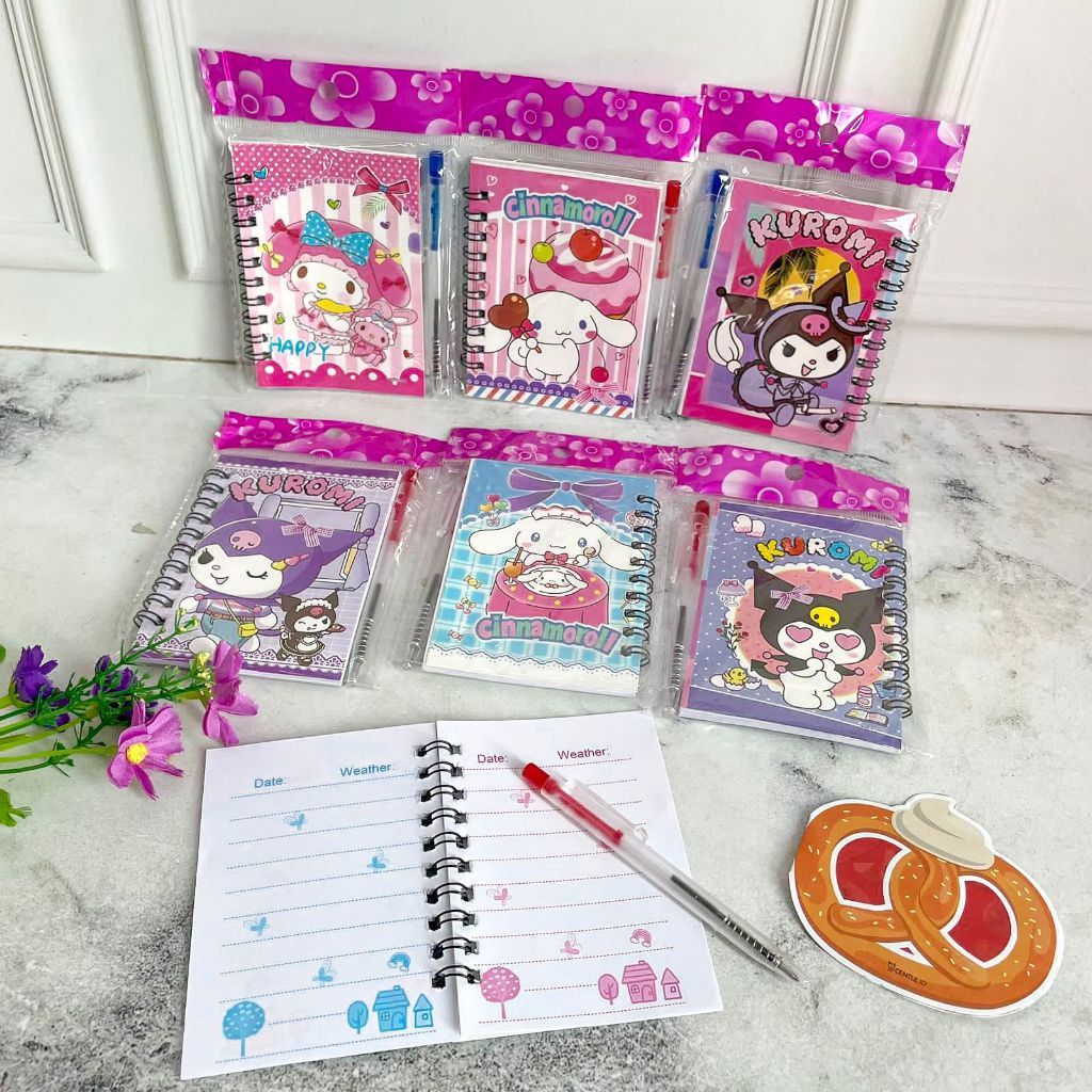 

Buku Binder Spiral A7 sanrio Kuromi Melody Cinnamoroll Free Pulpen Cetek Cute Cod