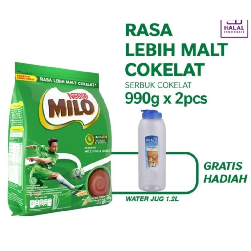 

Milo Activ Go 990gram free water jug 1.2 liter/free tote bag milo