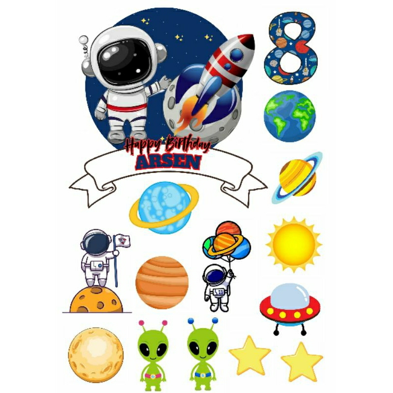 Topper astronot planet hiasan kue ulang tahun