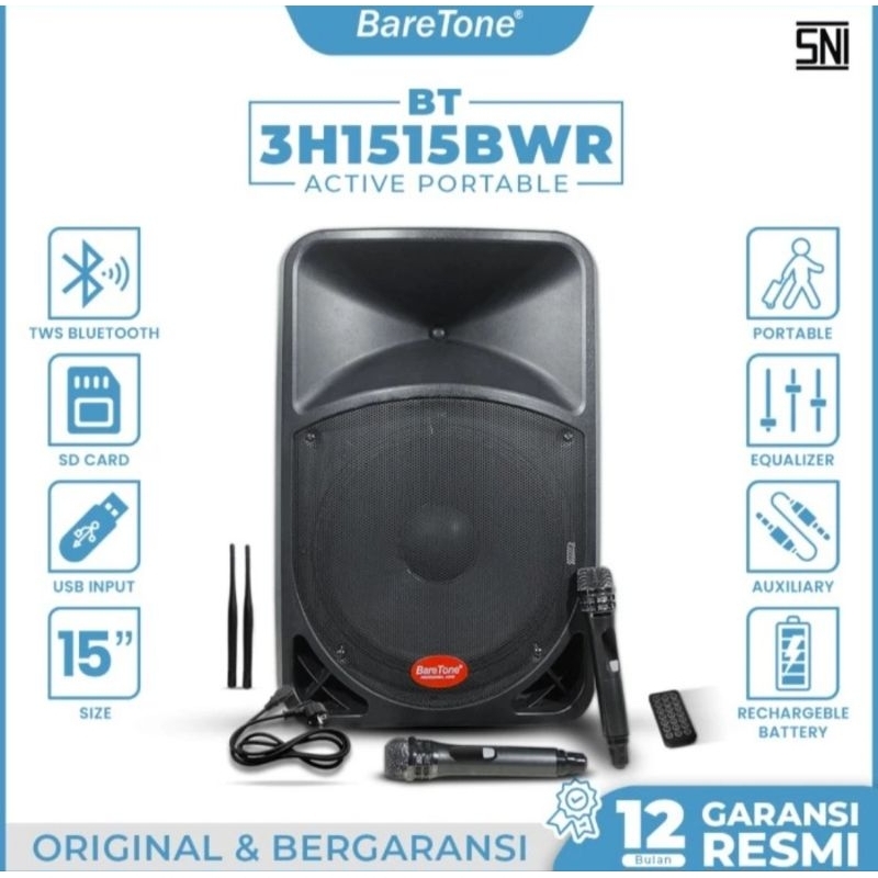 BARETONE SPEAKER PORTABLE BT-3H1515BWR 15INCH SPEAKER PORTABLE BLUETOOTH 15 INCH BARETONE SPEAKER PO