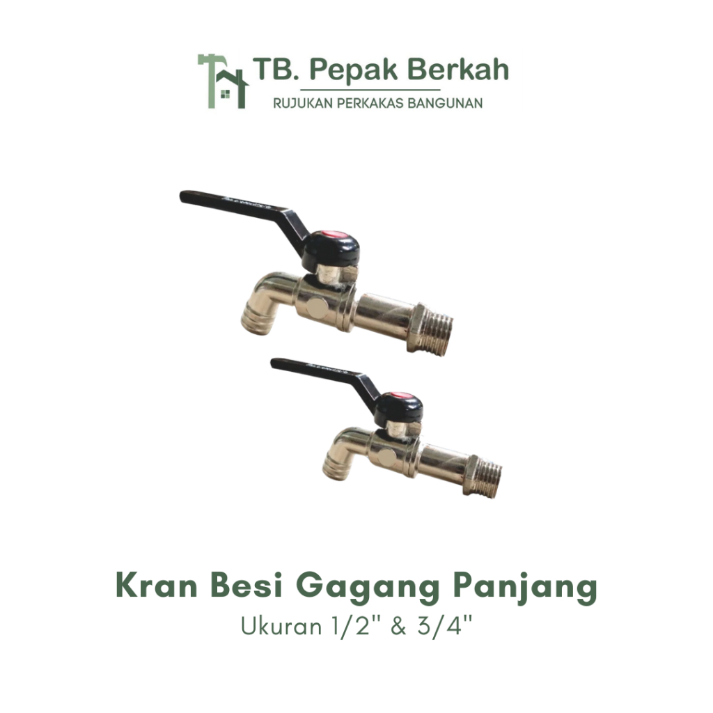 Kran Air Besi Kran Tembok gg Hitam Panjang 1/2” & 3/4”
