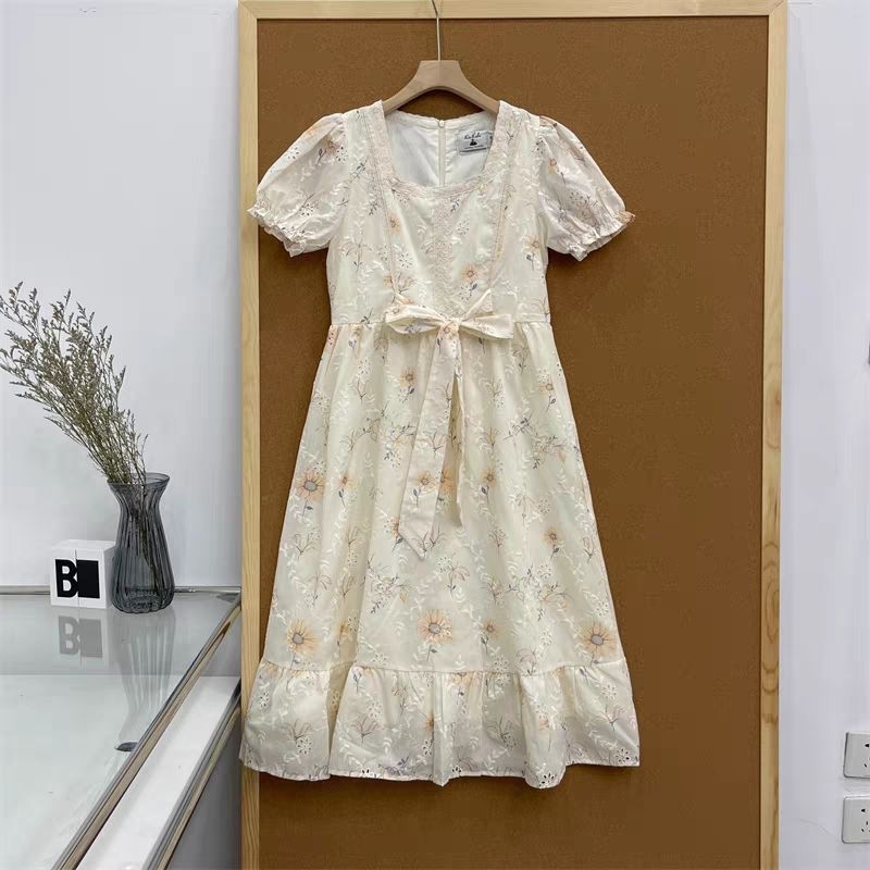 Dress Wanita Korea Bordir Model Pita Depan / Belakang