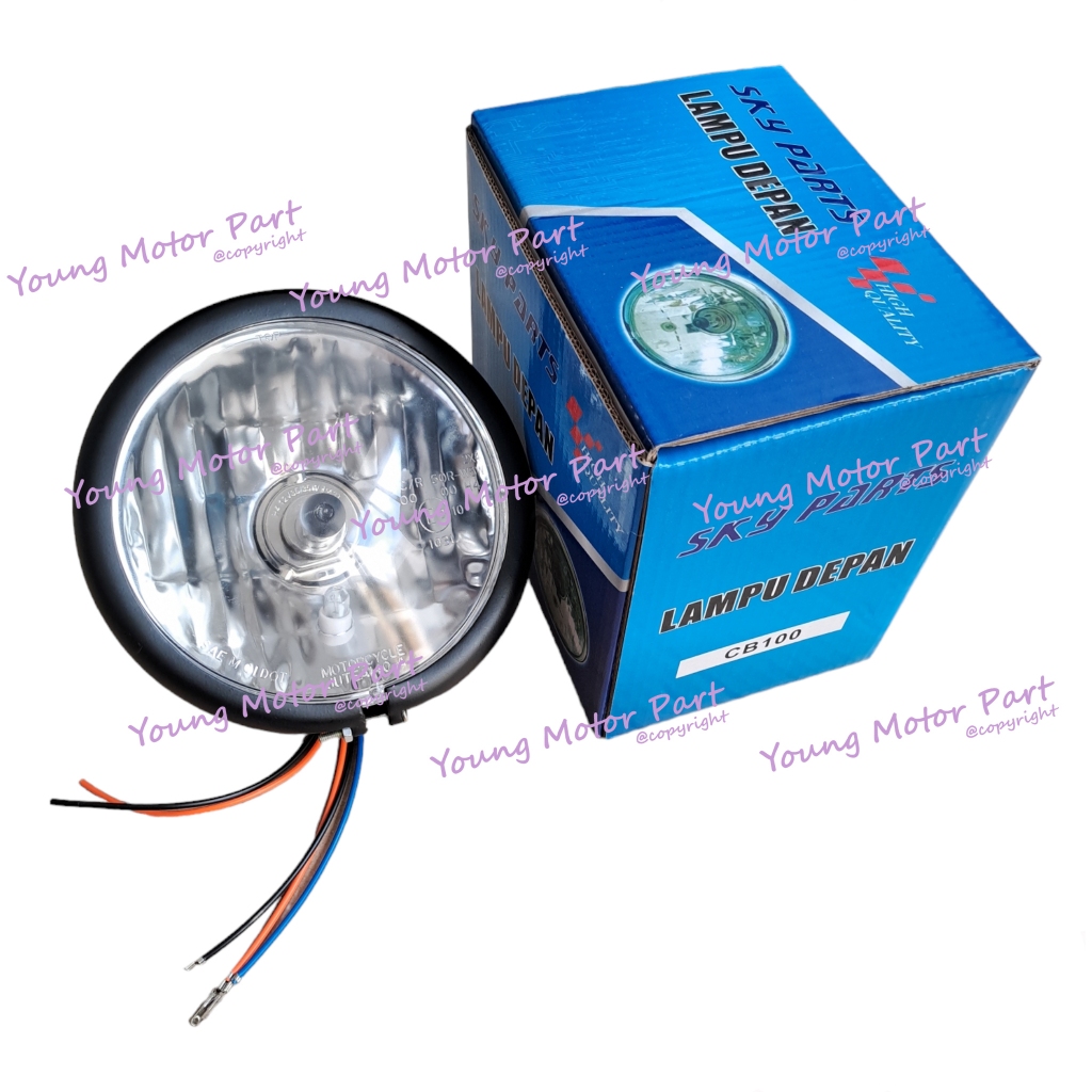 Lampu Depan Headlamp CB 100 Reflektor CB100 Bahan Besi Bohlam LED