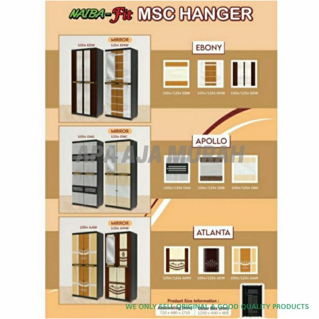 Lemari Pakaian Plastik Gantung Jumbo dengan Kaca Naiba Fit MSC Hanger NAIBA 1054 dan Naiba 1254  Tan
