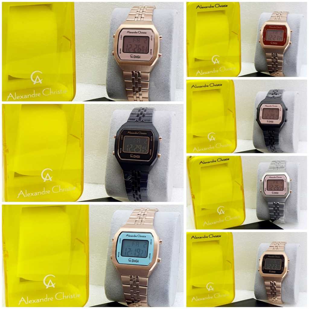 Jam Tangan Wanita Alexandre Christie AC 9403 Digital Full Stainless Steel - Hitam, Pink, Cokelat, Biru