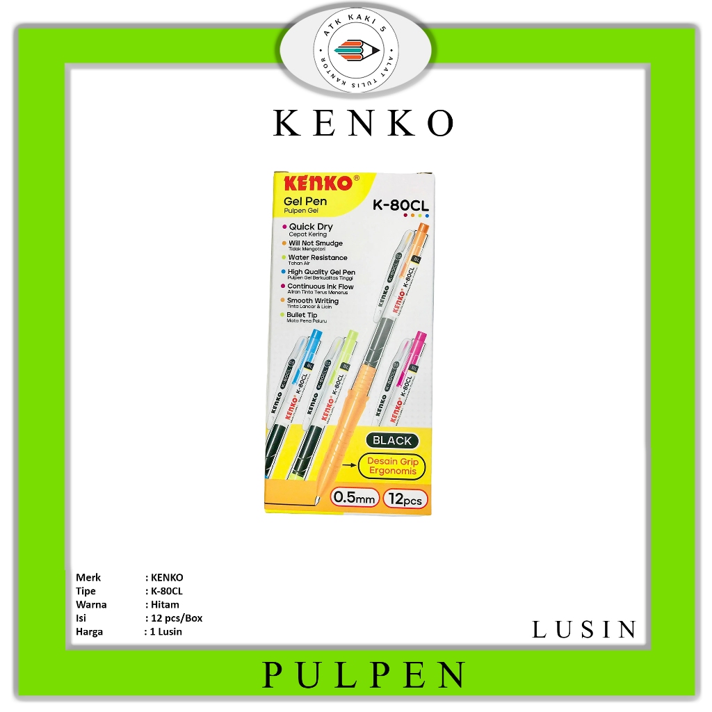 

Kenko Pulpen Gel K80CL 0.5mm Hitam - Lusin