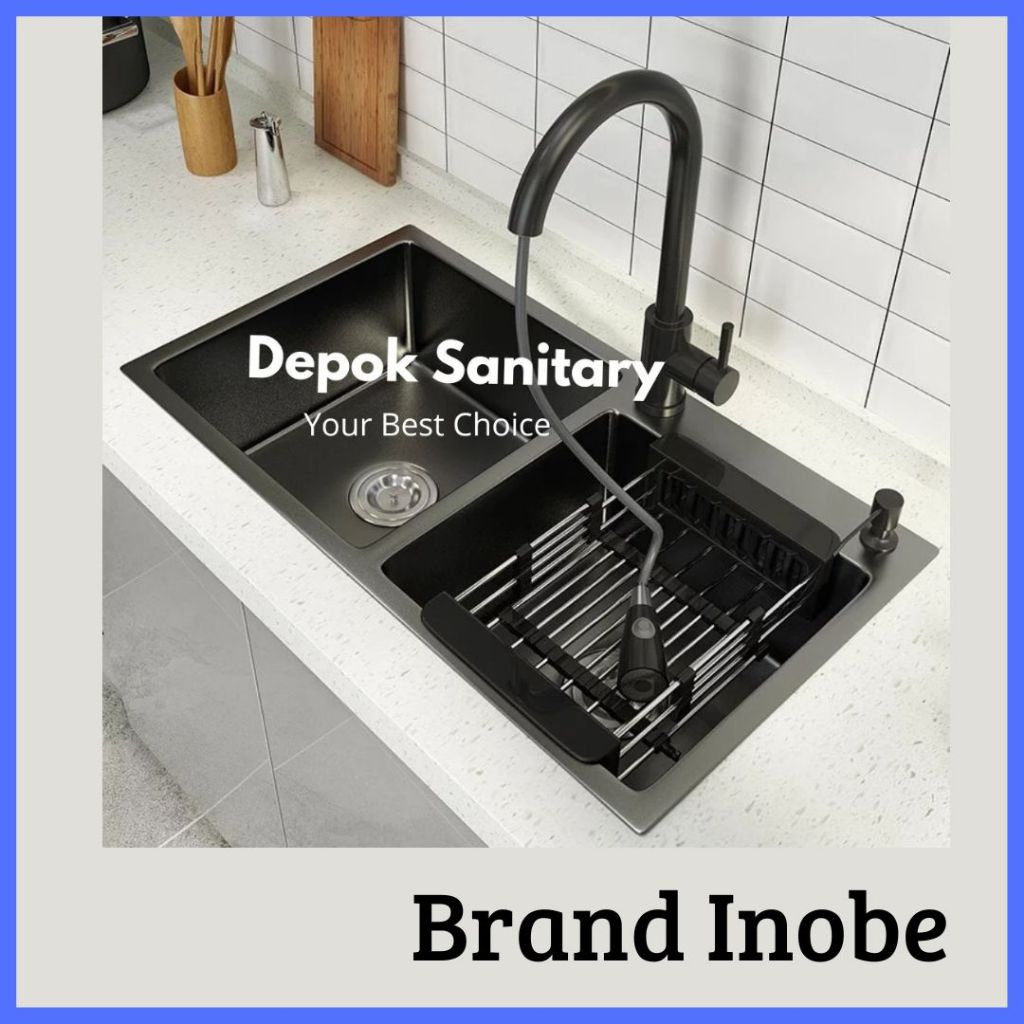 Paket kitchen sink stainless hitam black 6045 / Kitchen sink 6045 Black - Inobe
