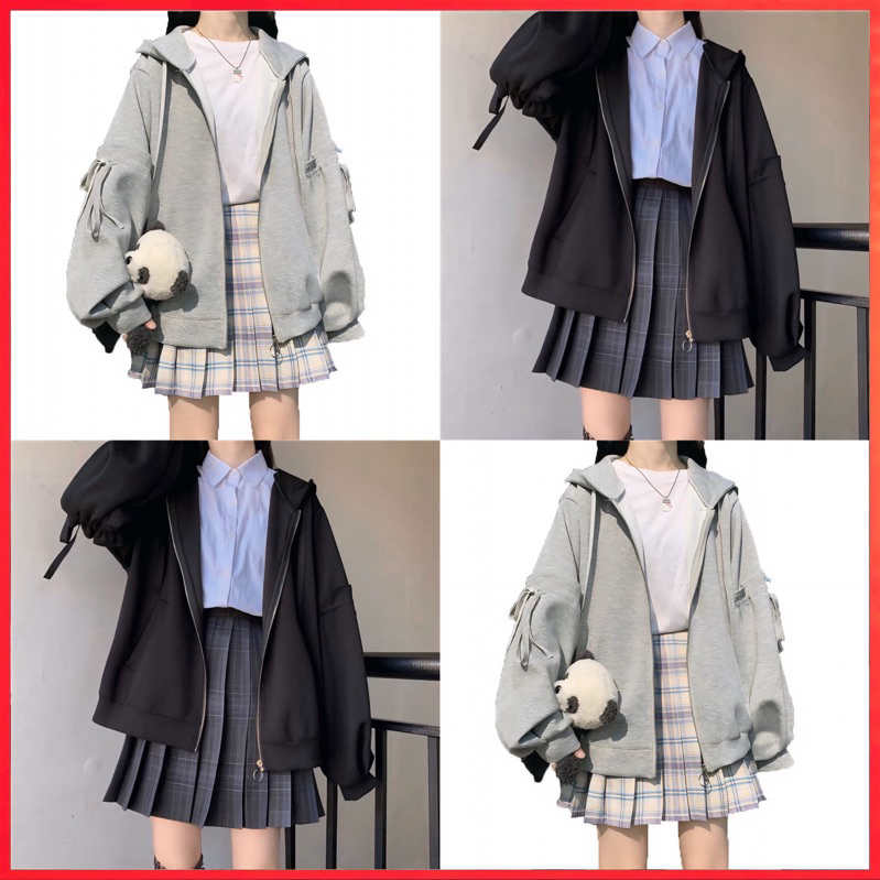 PARIROO JAKET OVERSIZE HAND BOW ZIPPER BAHAN PREMIUM FLEECE LINGKAR DADA 130 / JAKETT WANITA KECE HO