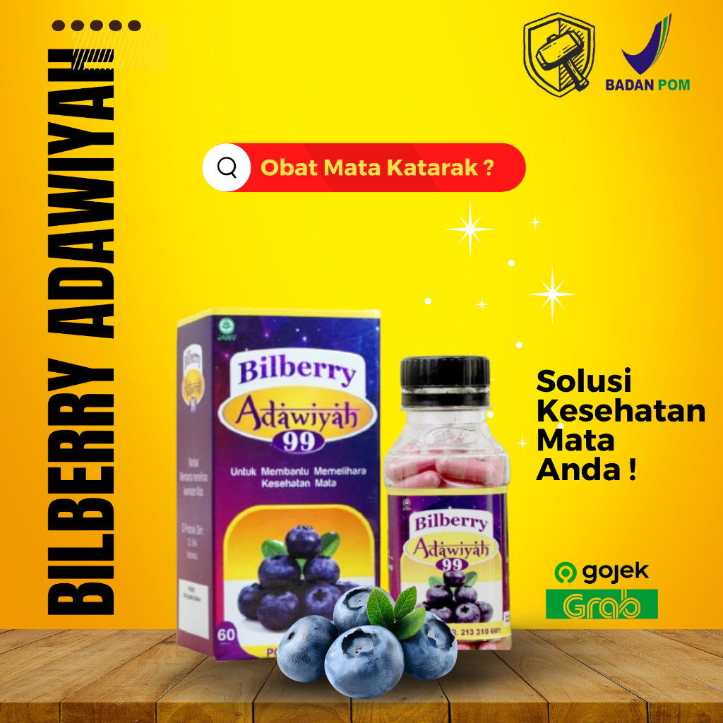 KAPSUL BILBERRY ADAWIYAH 99 1 BOTOL ISI 60 KAPSUL ATASI MATA MINUS, PANDANGAN BURAM, KATARAK, MEMBAN