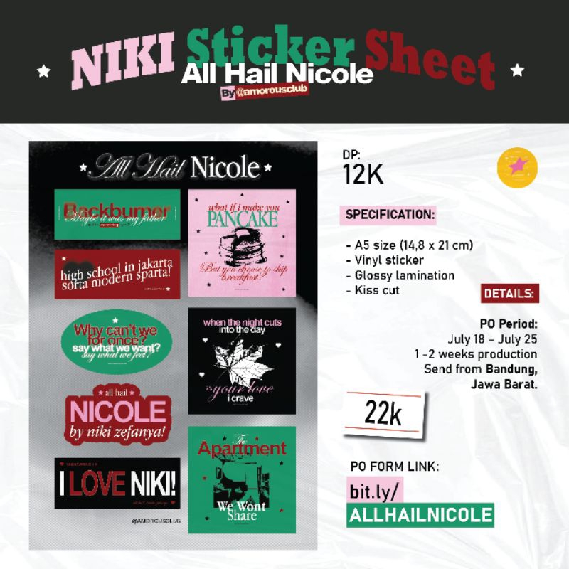 

NIKI STICKER SHEET READY STOCK