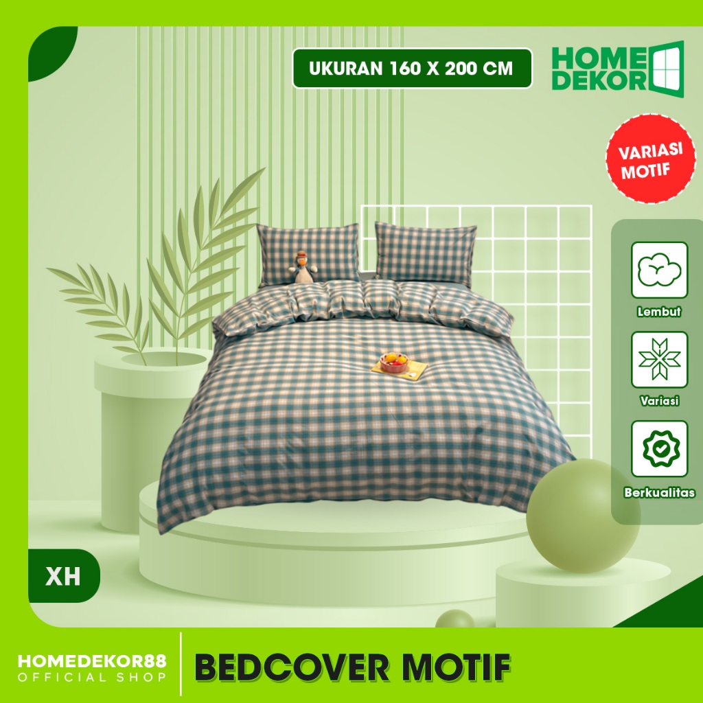 HOMEDEKOR - Selimut Badcover Aesthetic Cantik Motif Kotak Ukuran 160 x 200