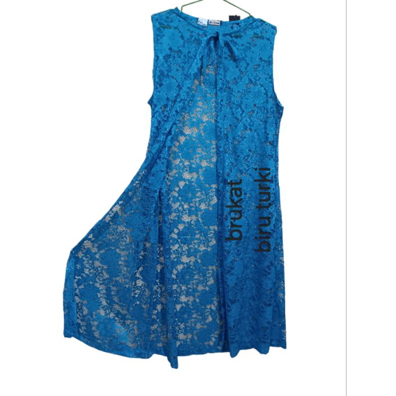 long cardigan BRUKAT BIRU TURKI outer outfit rompi cardigan jubah tanpalengan oversize