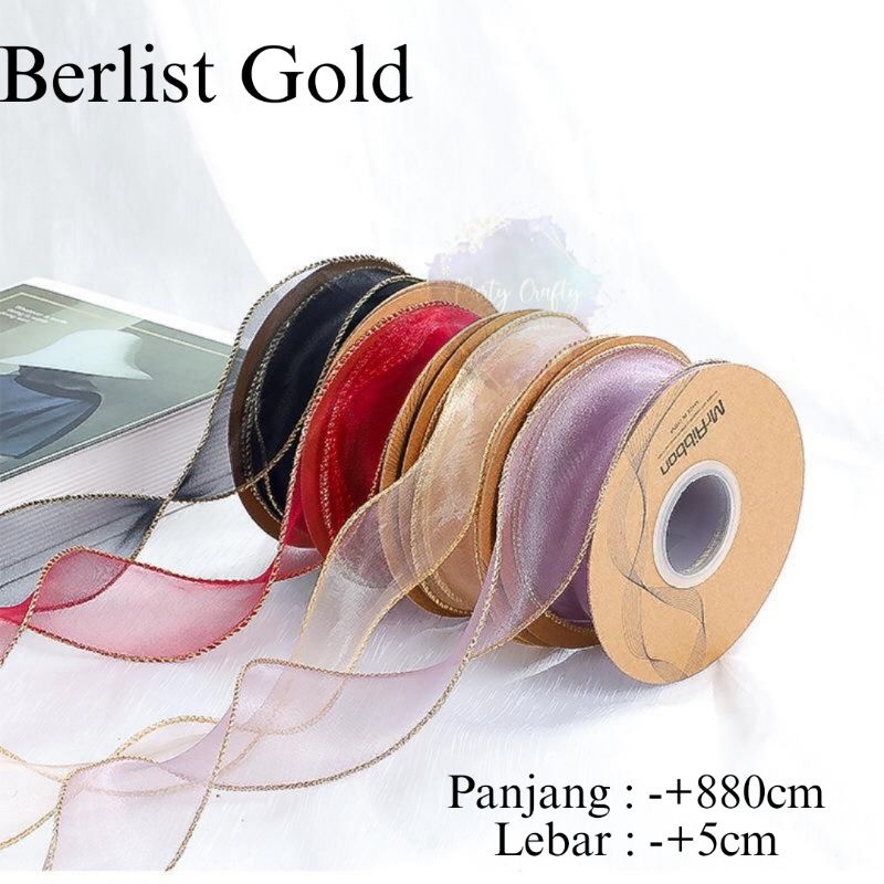 

(1Roll) PITA LIST EMAS Pita Hazy Lis Warna Emas Korea / Pita Colorful / Pita Satin/ Pita Kado Bunga Cantik Glossy Warna Warni / Polos/ Pita Fishtail Transparant Gelombang Ribbon Fish Tail Gold Korea Kado Hias Hiasan Gift Hadiah Ribon Chiffon Transparan