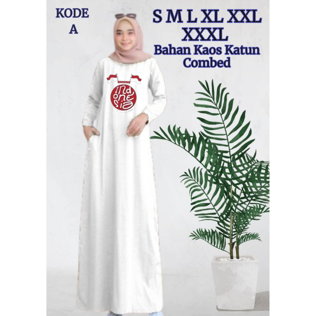 Gamis Kaos Kemerdekaan Jumbo Merah Putih Dress BO Kaos Katun Combed Motif Sablon S M L XL XXL XXXL B