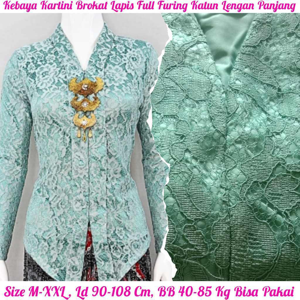 HIJAU MINT LIMITED KEBAYA KARTINI MODERN BROKAT SEMI PRANCIS LAPIS FULL FURING KATUN KANCING DEPAN L