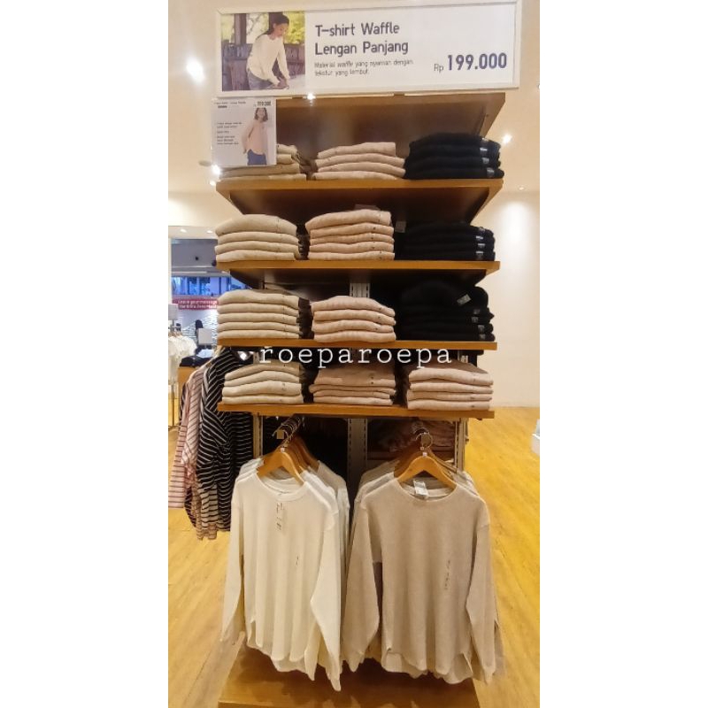 WOMEN T-shirt Waffle Lengan Panjang Uniqlo Waffle T-Shirt Long Sleeve Uniqlo