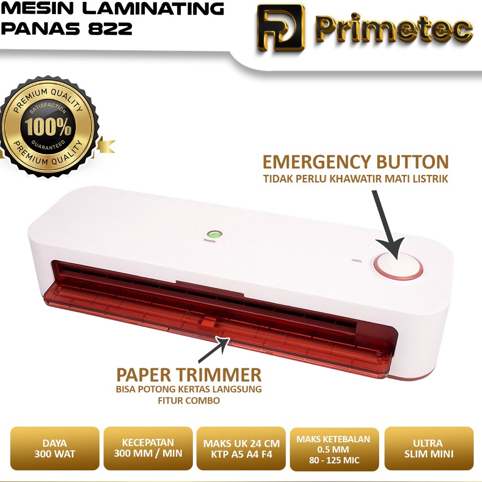 

KODE F95H Mesin Laminating A4 F4 23 mm 825 822 Fitur Combo Laminating Paper Trimmer Emergency Button