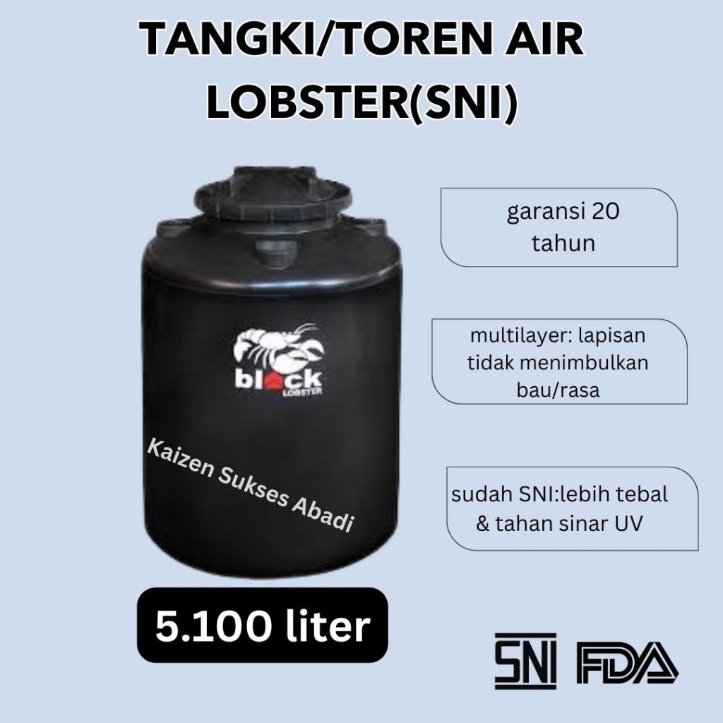 tandon toren tangki air plastik merek black oranje orange oranye oren lobster SNI 5100 5000 liter TS